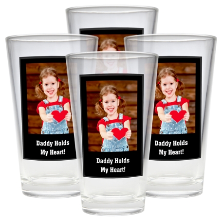 Photo Message Pint Beer Glass - Set of 4 - Single Photo - Black