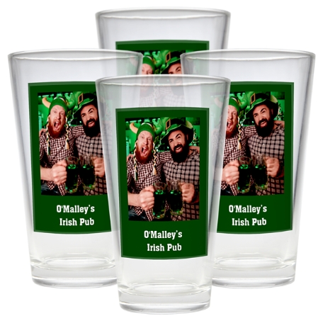 Photo Message Pint Beer Glass - Set of 4 - Single Photo - Green