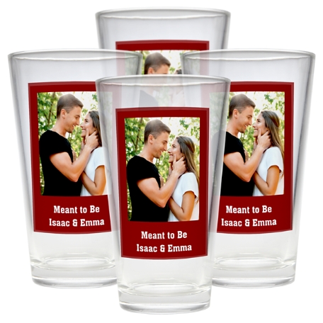 Photo Message Pint Beer Glass - Set of 4 - Single Photo - Red