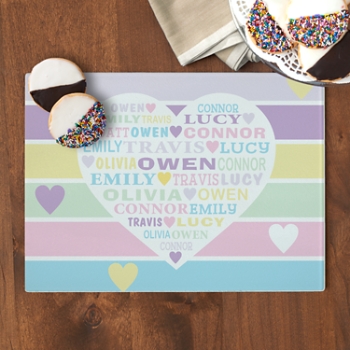 Pastel Heart Full of Love Glass Cutting Board