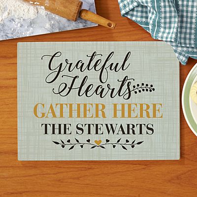 Grateful Hearts Glass Cutting Board