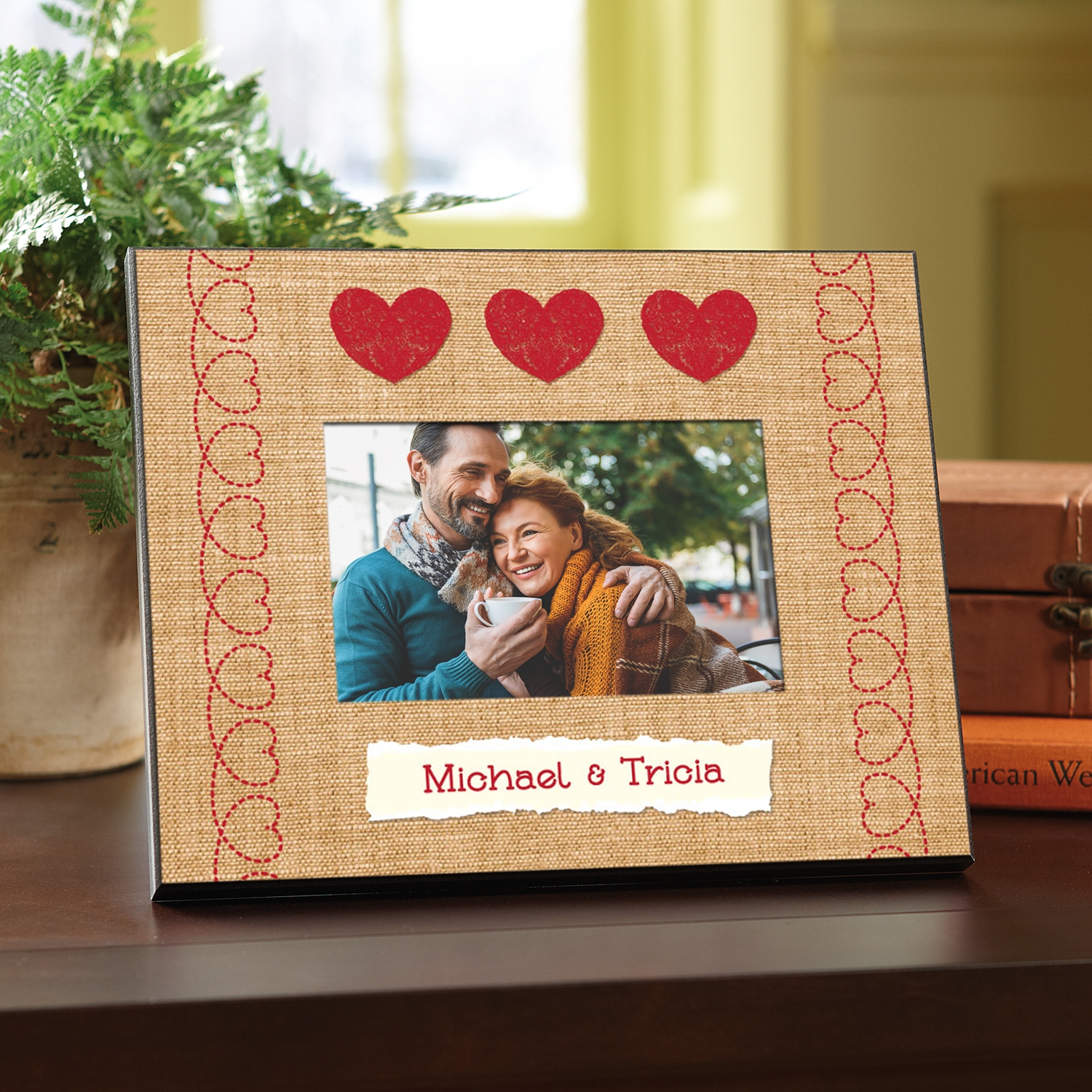 Burlap Hearts Frame