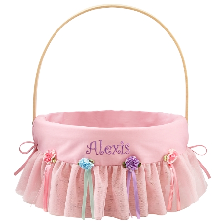 Fancy Flowers Round Wicker Basket