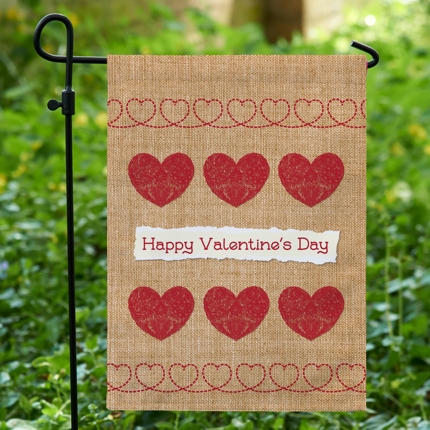 Burlap Hearts Garden Flag