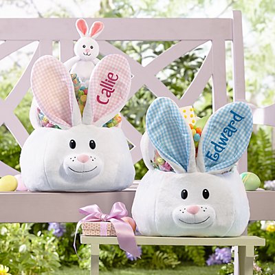 Fluffy Bunny Plush Easter Basket
