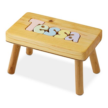 Puzzle Name Stools Pastel Personal, Wooden Stool Name