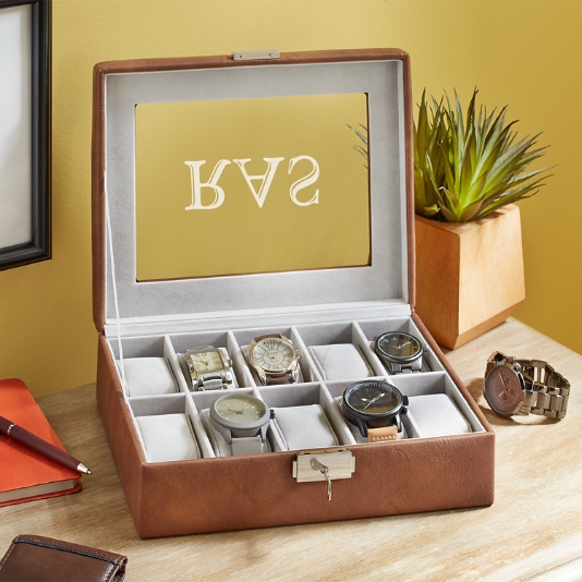 Name & Monogram Personalized Leather Watch Box