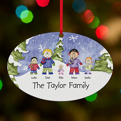 Family of Winter Characters Oval Ornament