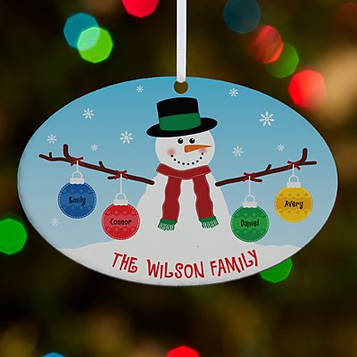 Whimsical Snowman Large Oval Ornament