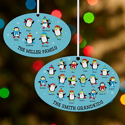 Playful Penguins Oval Ornament