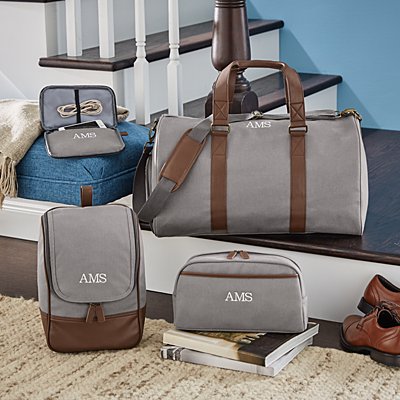 Canvas & Faux Leather Personalized Travel Set