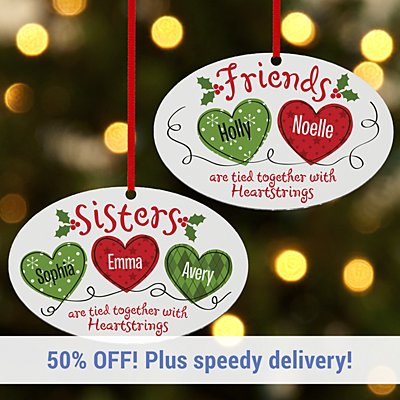 Christmas Sisters & Friends Heartstrings Oval Bauble