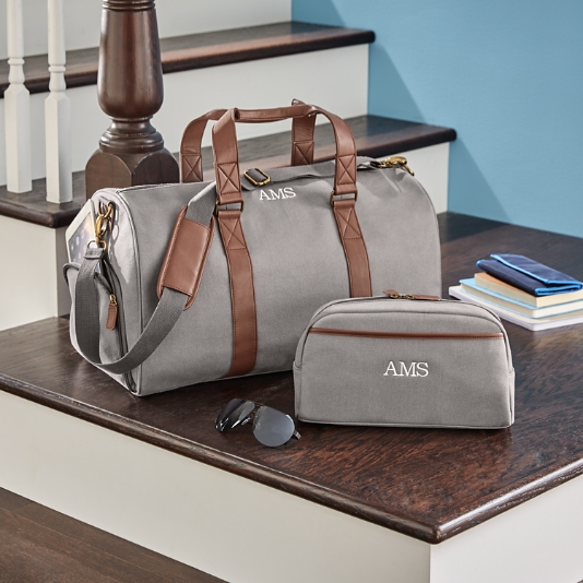 Personalized canvas & discount leather duffle bag