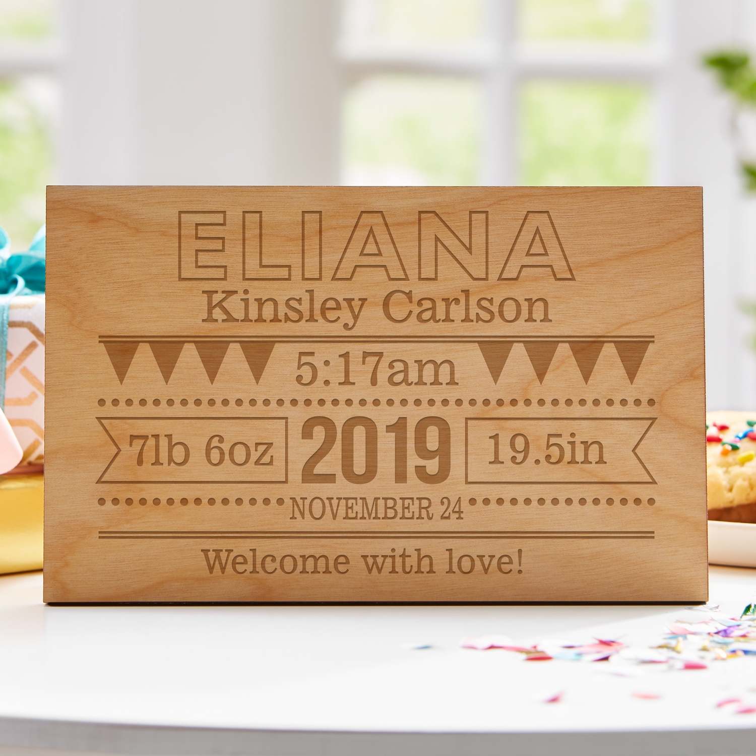 wooden baby announcement