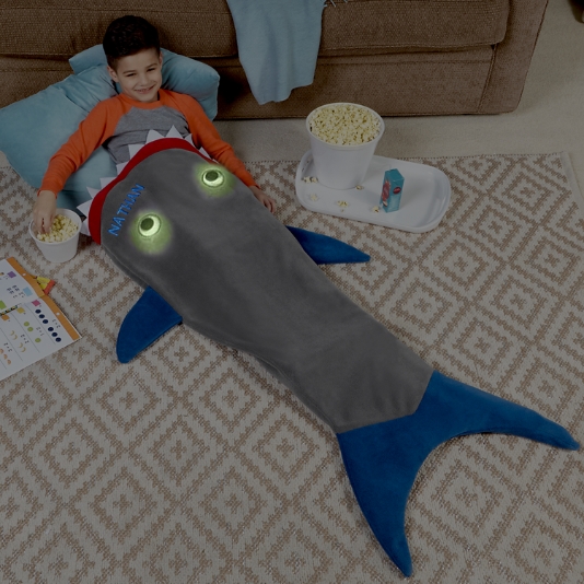 Blankie Tails Glow in The Dark Shark Blanket- Personal Creations Customised Throw Plush Blankets Home Décor Gifts