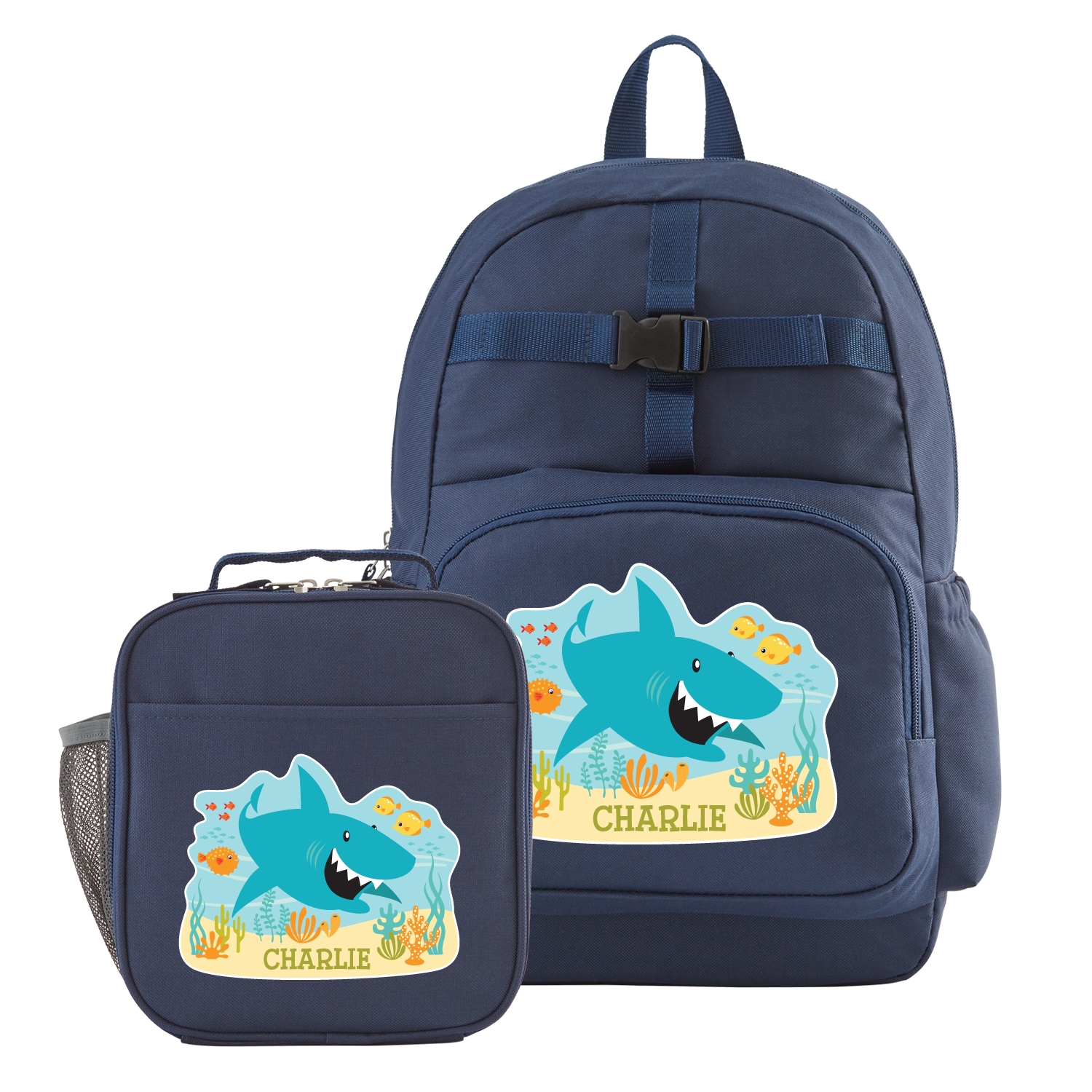 shark backpack and lunchbox
