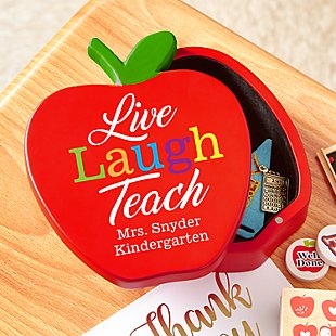 Live, Laugh, Teach Wooden Apple Keepsake Box