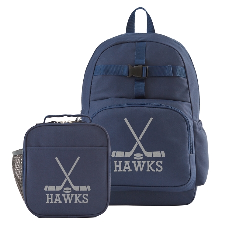 Sporty Fun Navy Backpack + Lunch Box Set - Hockey