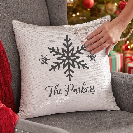 Holiday Snowflake Sequin Throw Pillow