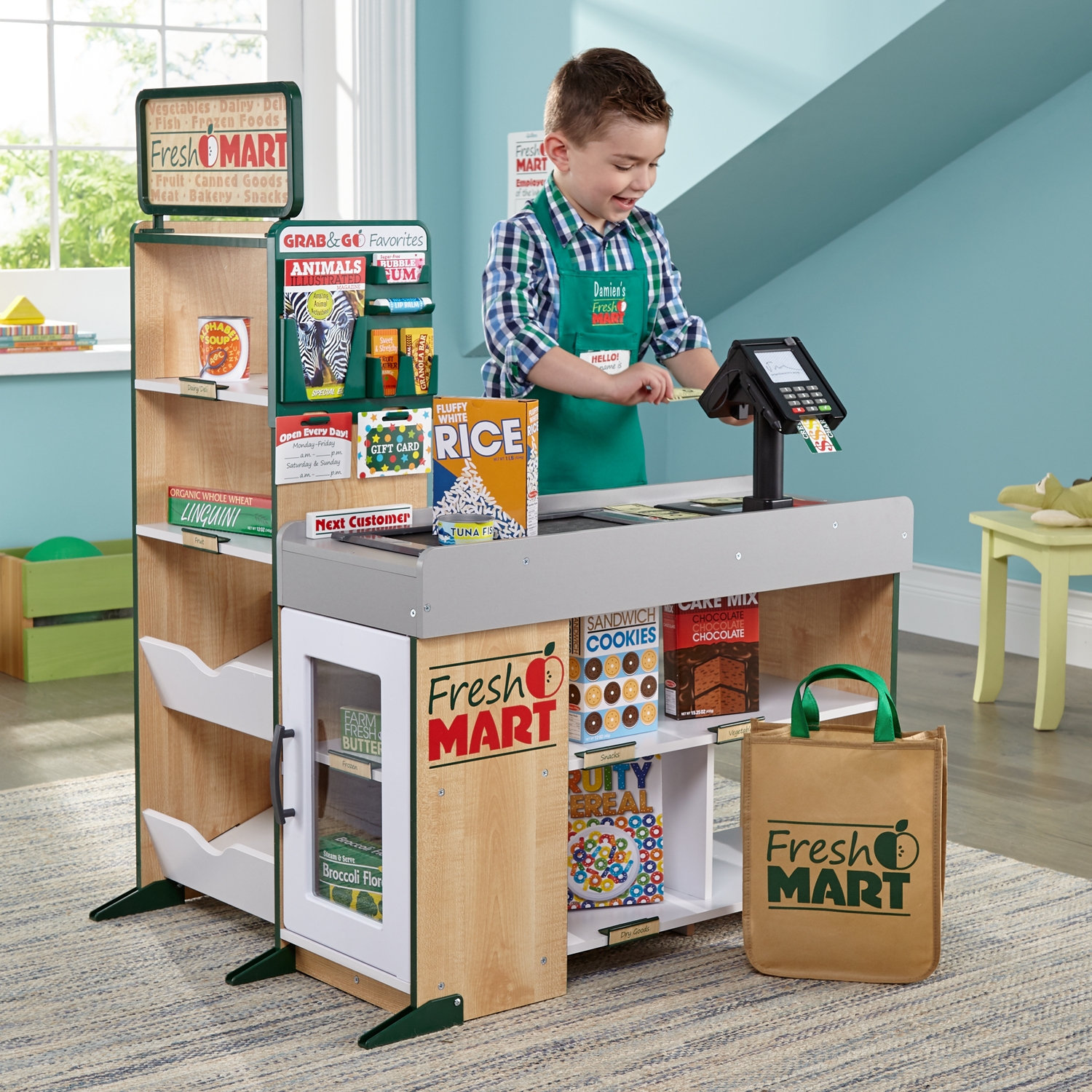 melissa and doug grocery store with conveyor belt