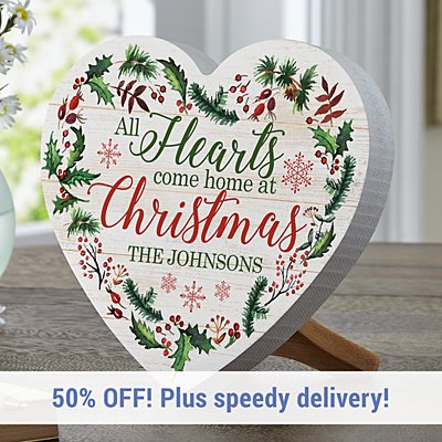 All Hearts Come Home at Christmas Mini Wooden Heart