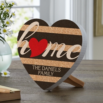 Striped Heart Home Personalized Wooden Heart