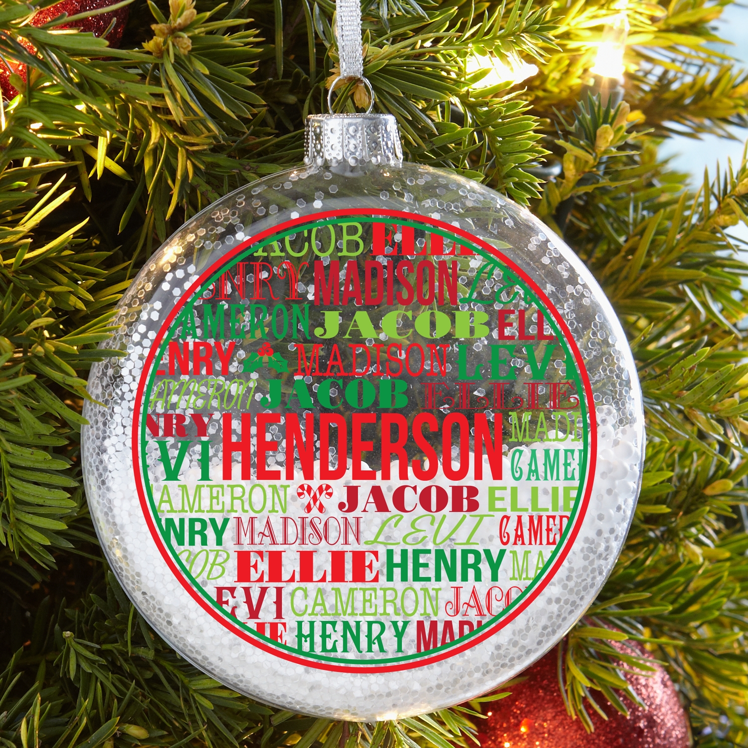 Family Names Glitter Glass Ornament