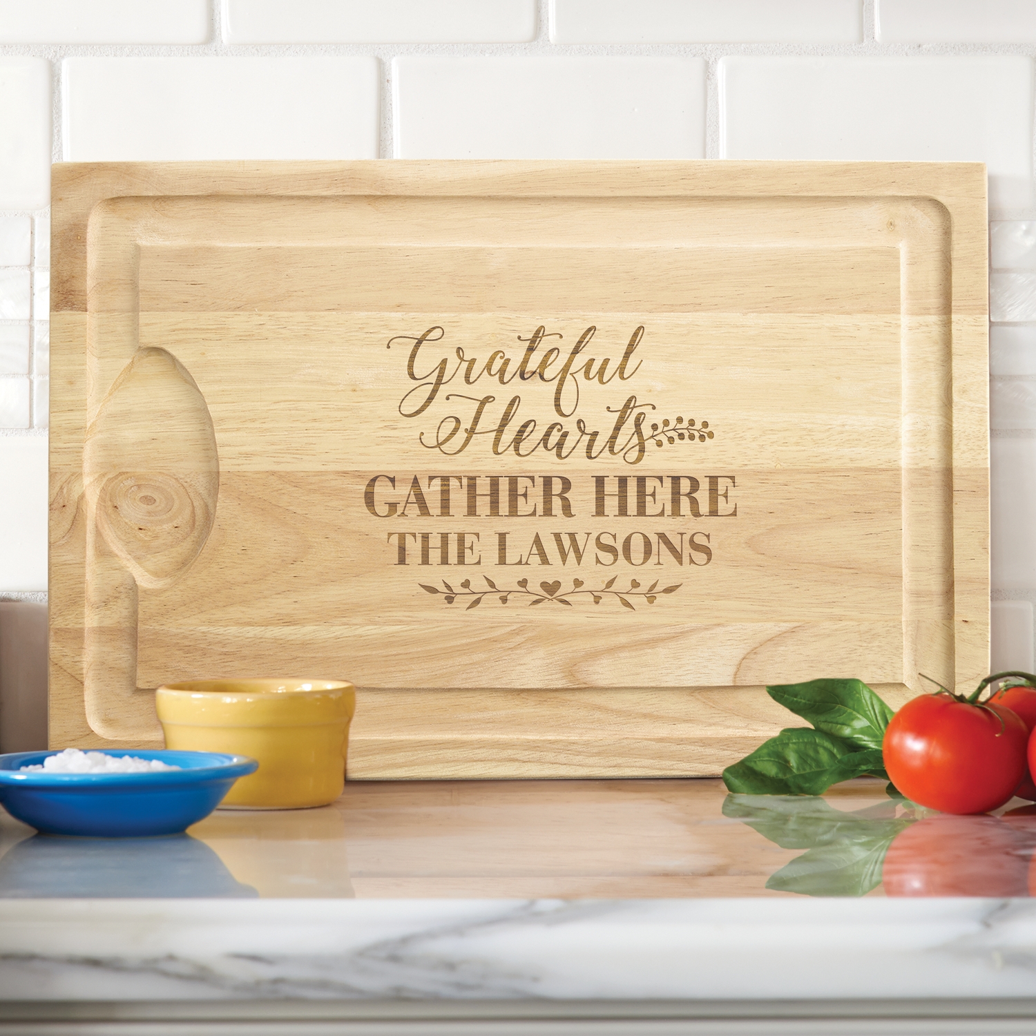 Grateful Hearts Maple Wood Cutting Board