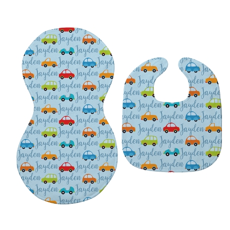 Name & Icon Bib & Burp Cloth Set - Cars