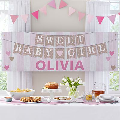 Personalised Pink Girl Baby Shower Party Gift Idea Banner Canvas Decorations