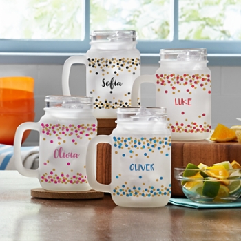Confetti Name Frosted Mason Jar