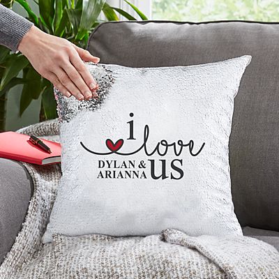 I Love Us Sequin Throw Pillow