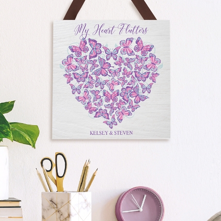 My Heart Flutters Wood Heart