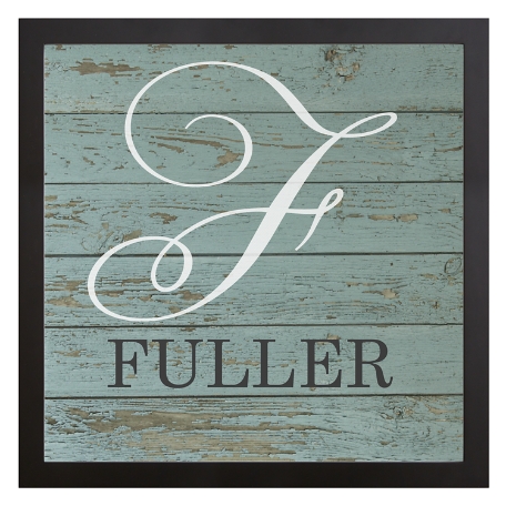 Script Initial Rustic Framed Canvas - Blue 16x16