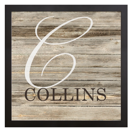 Script Initial Rustic Framed Canvas - Natural 11x11
