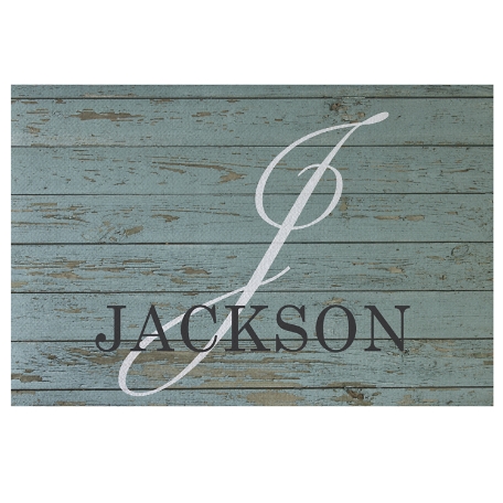 Script Initial Rustic Doormat- Blue 24X36