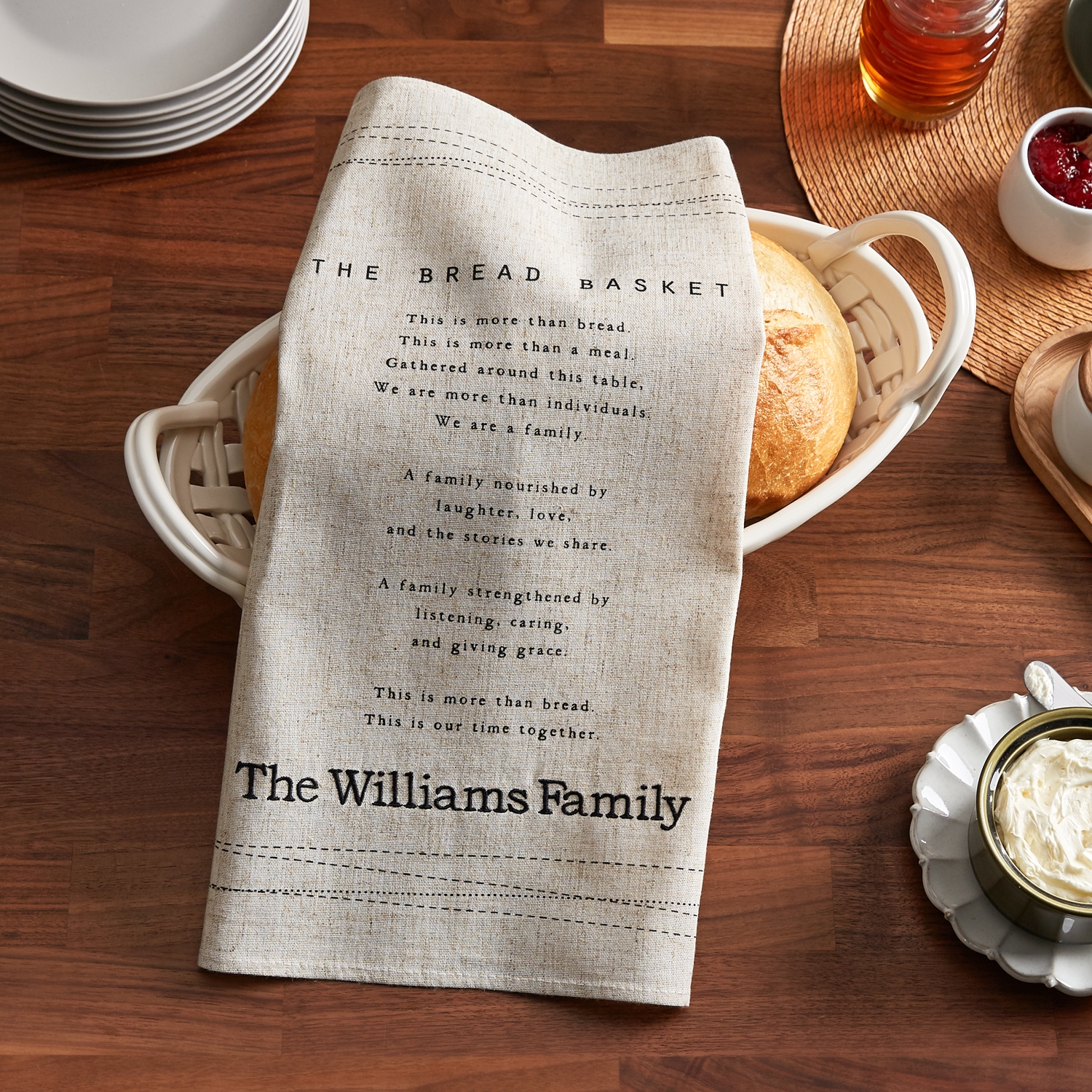 Family Gather Bread Basket + Kitchen Towel Set