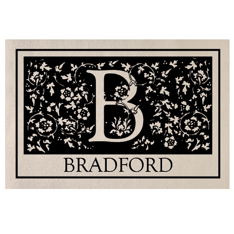 Floral Initial Doormat - Black - 24x36   