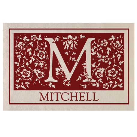 Floral Initial Doormat - Burgundy - 24x36