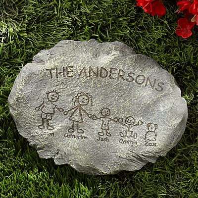 Whimsical Family Cartoon Character Personalized Garden Stone