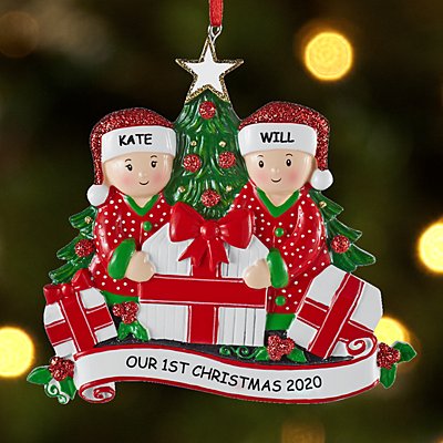 Family Opening Presents Couple Ornament