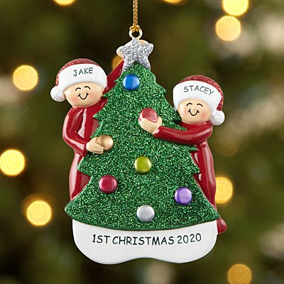 Family Decorating the Tree Couple Ornament
