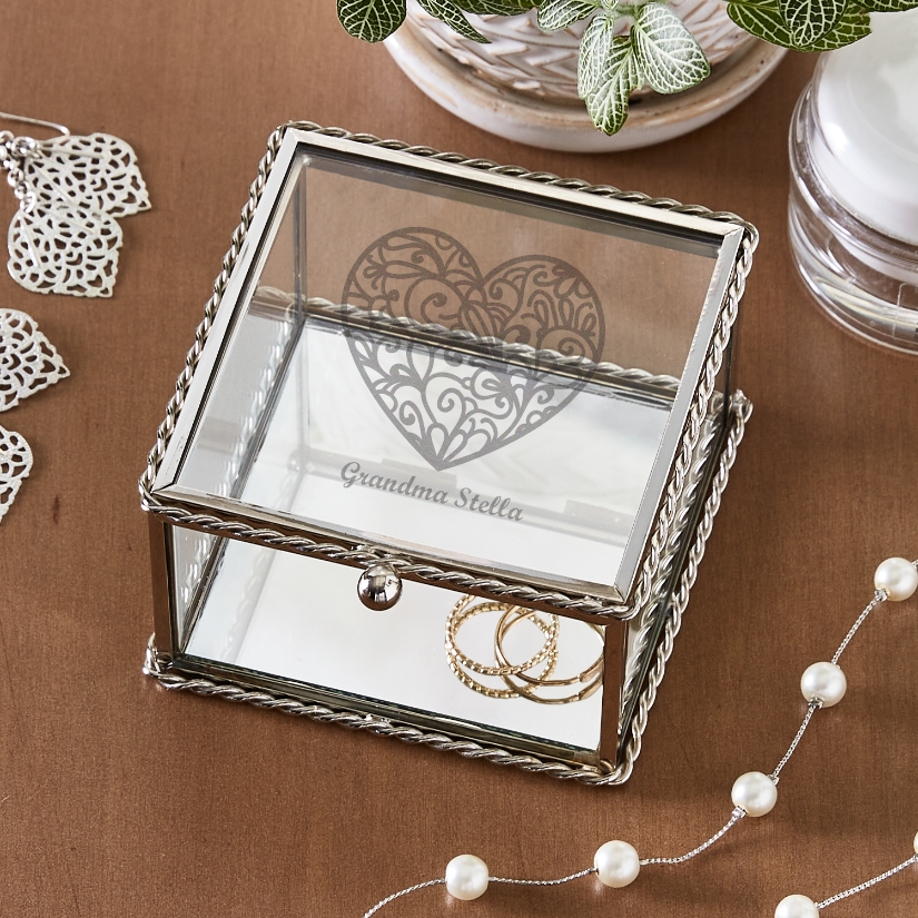 Glass Heart Personalized Jewelry Box at