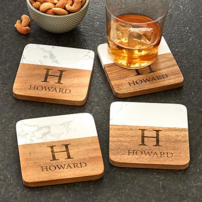 Sophisticated Marble Personalized Wood Coasters