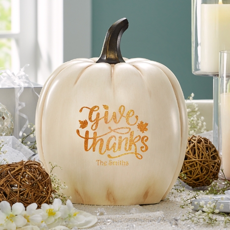 White-Wash Light-Up Pumpkin