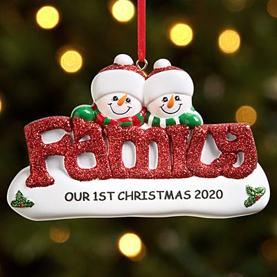 Sparkling Snowman Family Couple Ornament