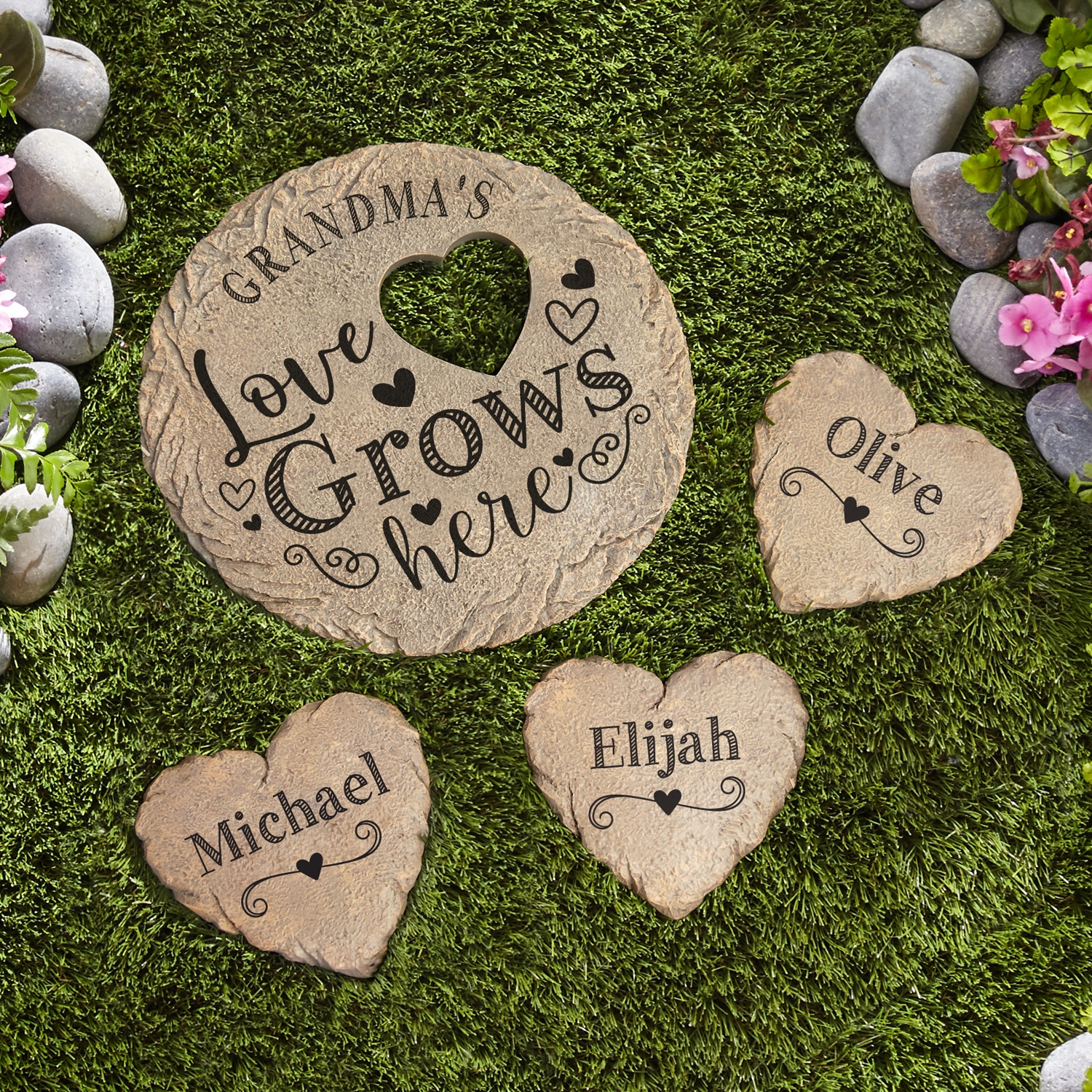 Love Blossoms Here Personalized Garden Stone