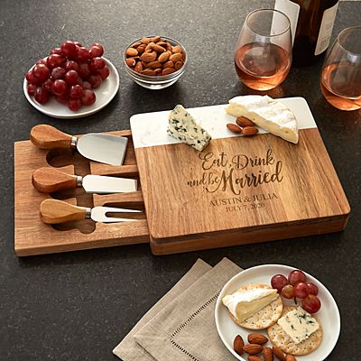 Eat, Drink & Be Married Marble Wood Cheese Board