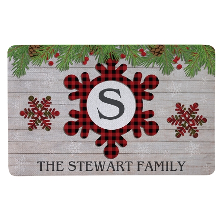 Festive Plaid Snowflake Initial Doormat- 17x27
