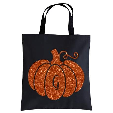 Spooky Sparkle Pumpkin Halloween Black Treat Bag - Initial